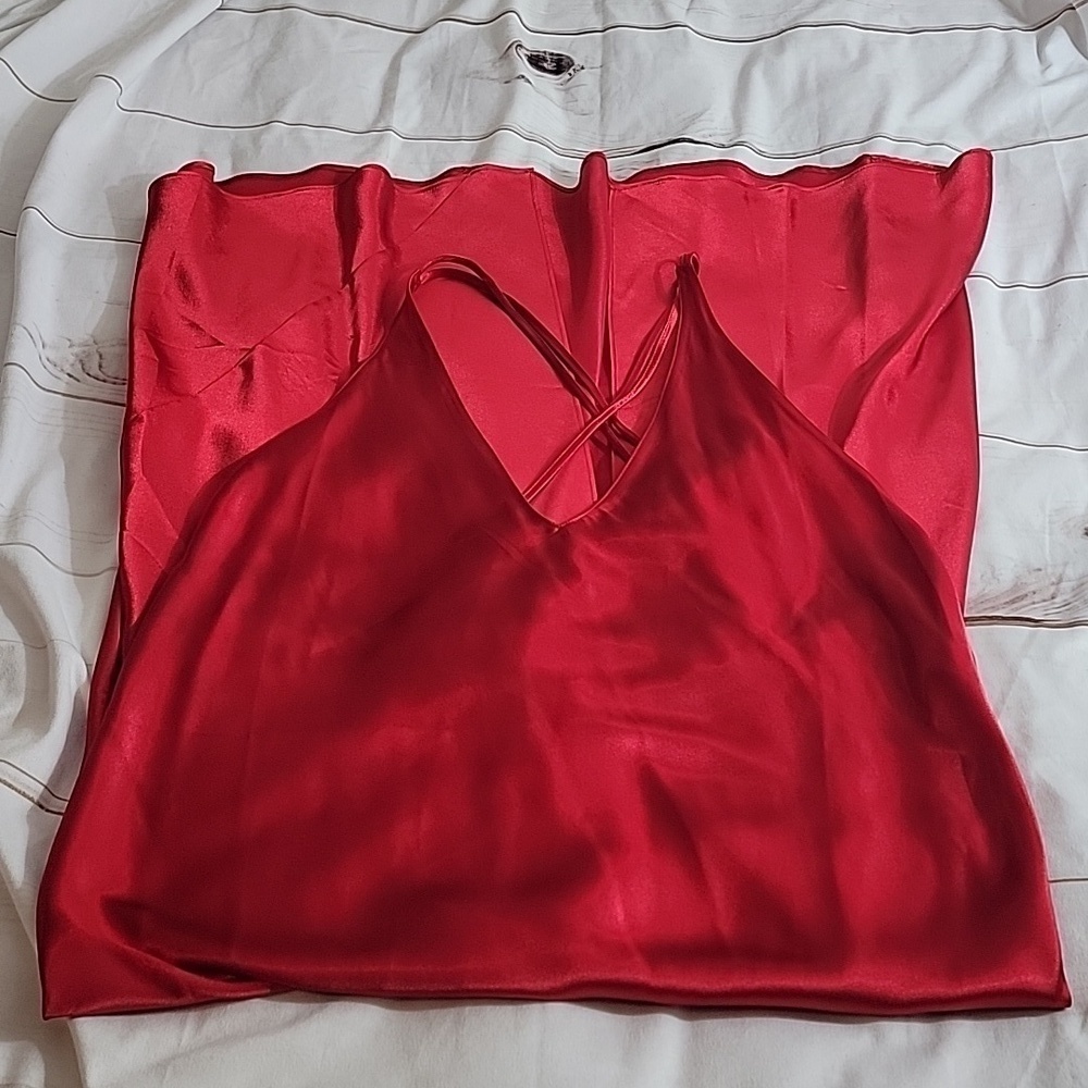 Frederick's of Hollywood Red Deep V Slit Slip Dress size Large Beautiful Dress